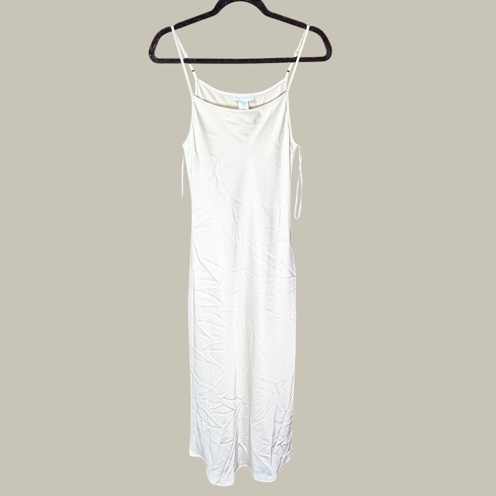 Y2K House of Harlow 1960 Slip Dress Womens XS Cream Satin Midi Adjustable Straps